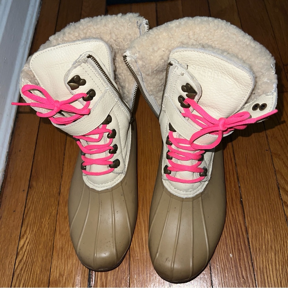 Sperry X J. Crew Tan Shearling Duck Boots